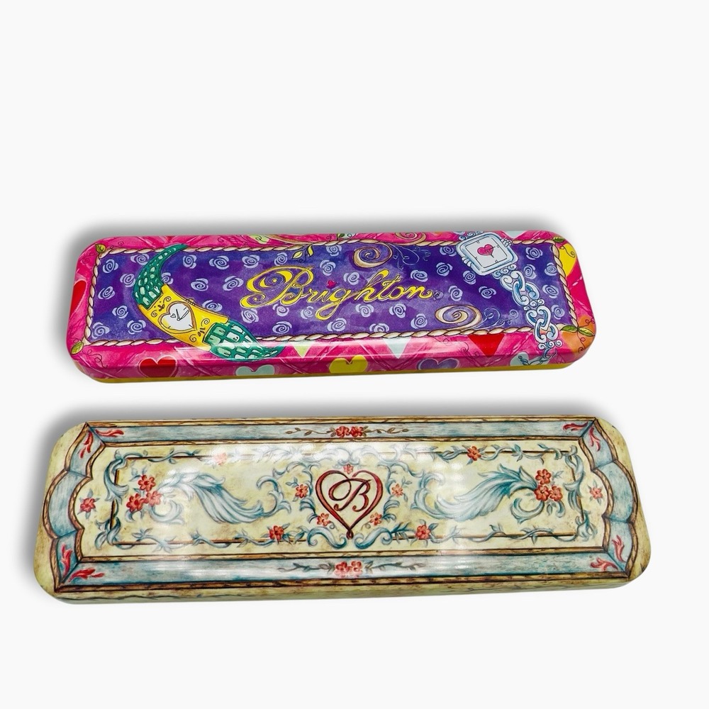 Brighton Empty Watch Tin Jewelry Storage Vintage Floral Lot Of Two